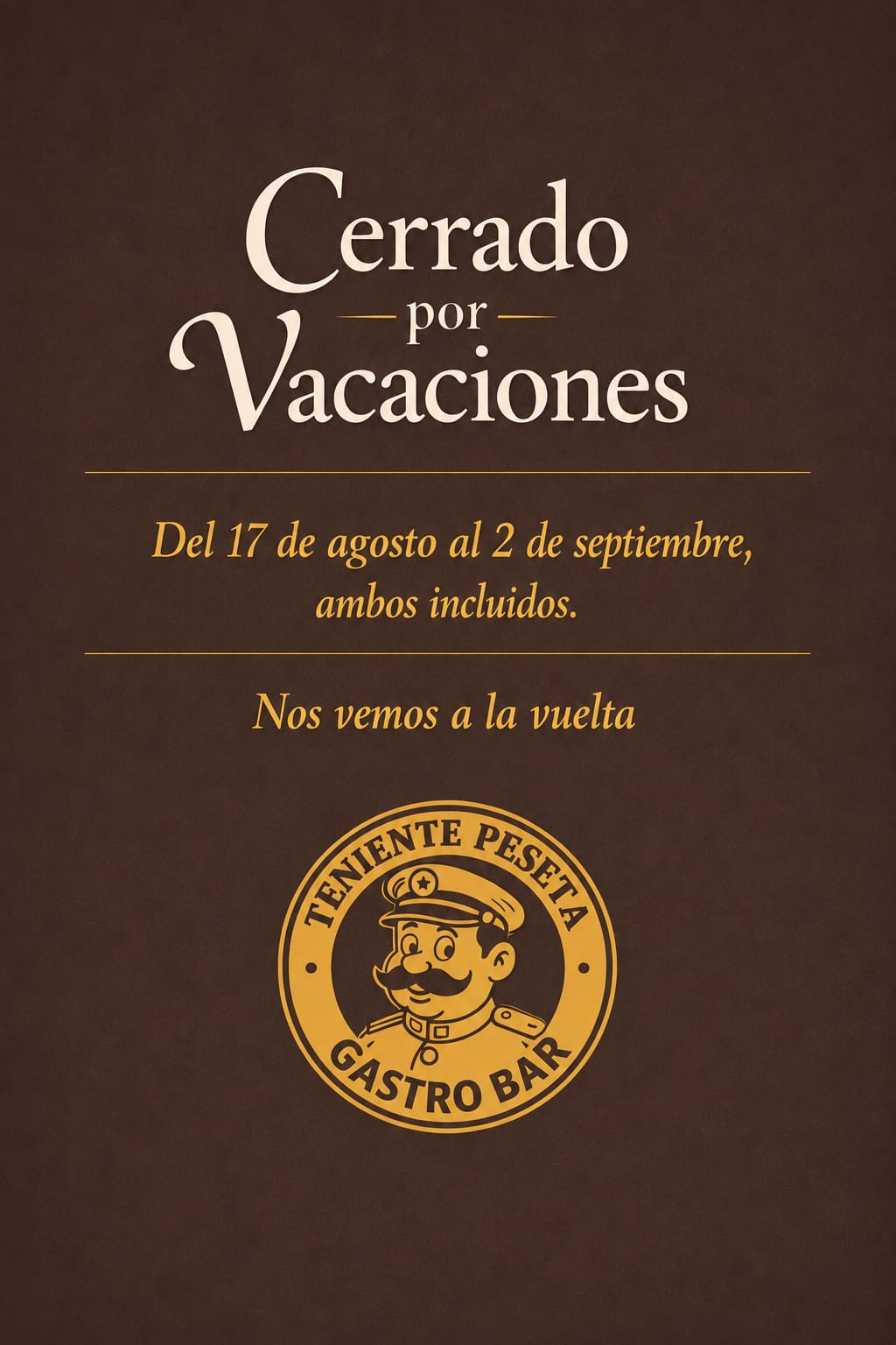 Aviso de cierre temporal del restaurante